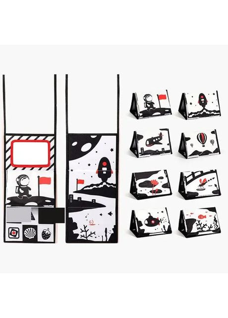 Розвивальна книга розкладачка з дзеркалом 20 малюнків космос, підводний світ, рослини Астронавт No Brand (366304299)