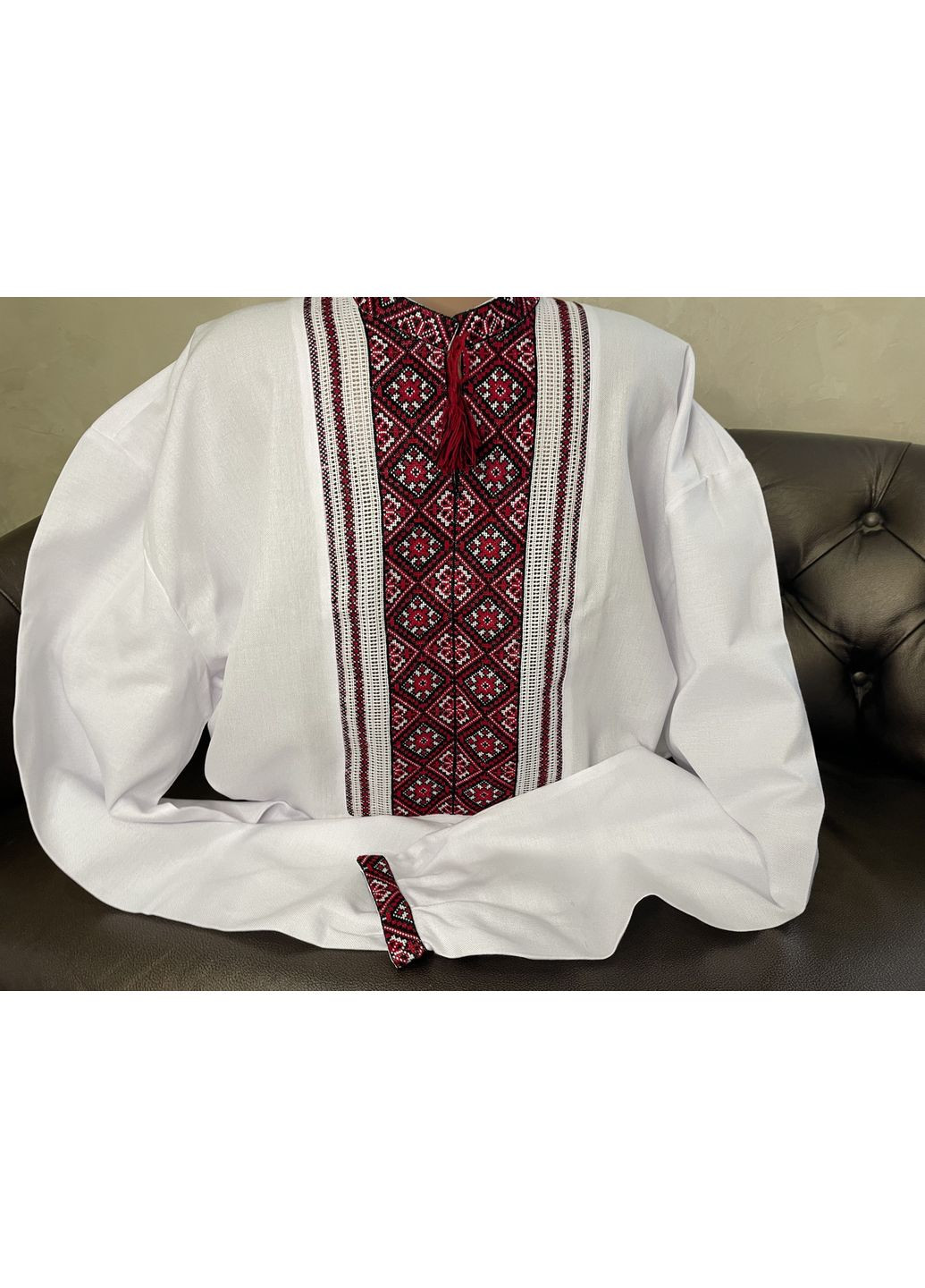 Біла чоловіча вишиванка на білому домотканому полотні ручної роботи ч - 2012. 4xl (371907703)