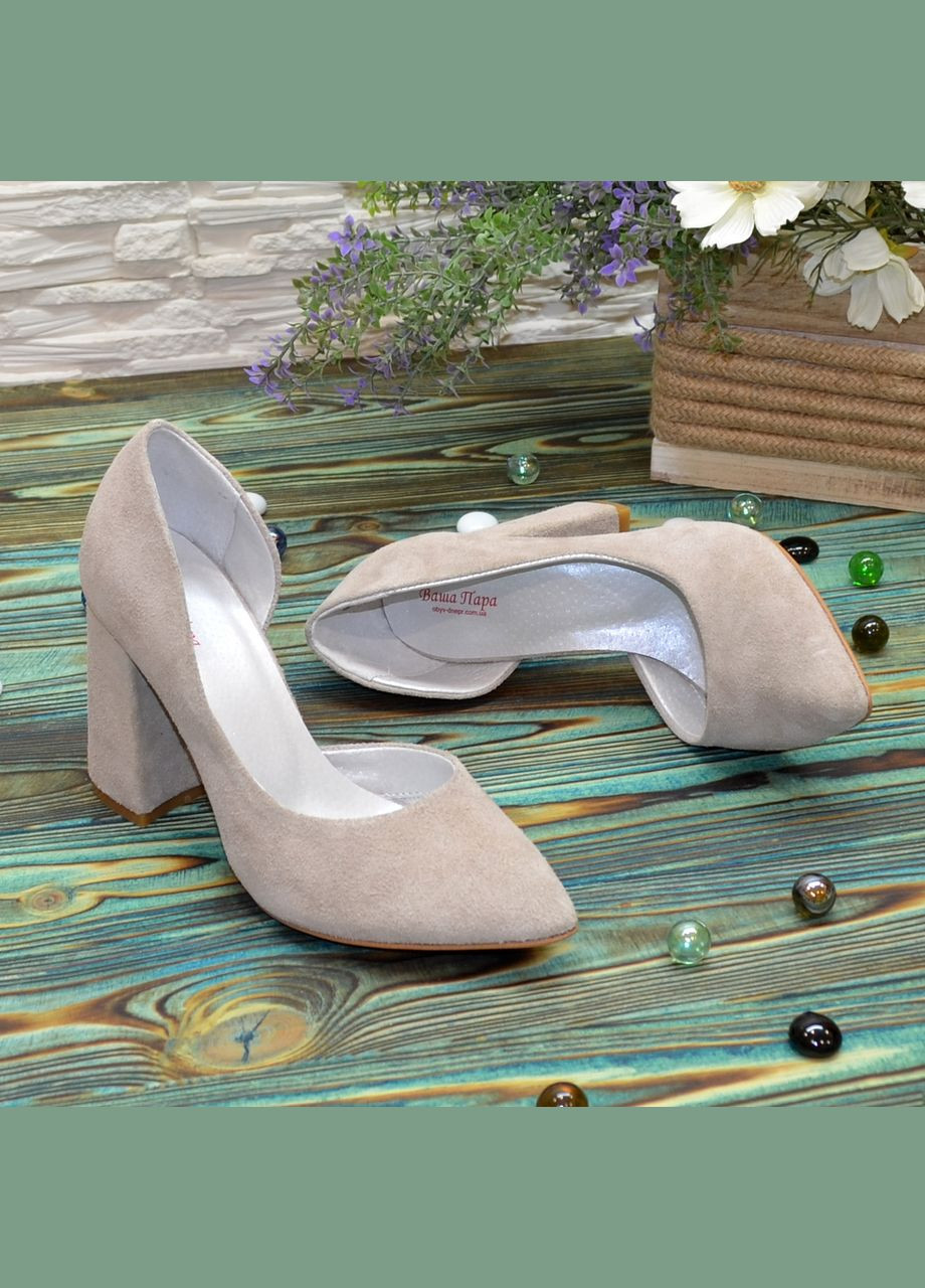 Vasha para Туфлі жіночі замшеві на стійкому підборі, колір бежевий. 39 розмір бежевий з натуральна замша, україна — демісезон (362355022)