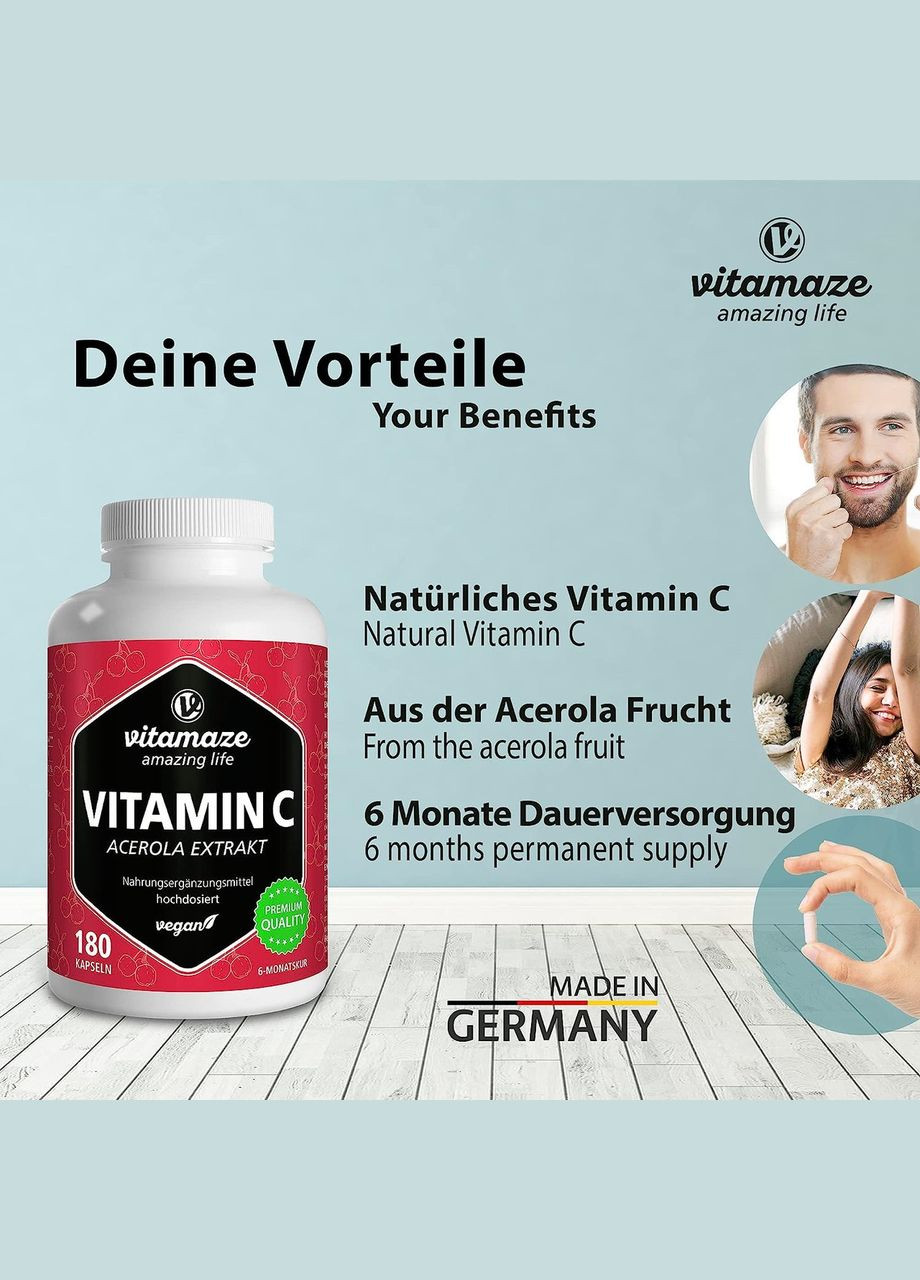 Вітамін С 160 мг 180 капсул Vitamaze (299717662)