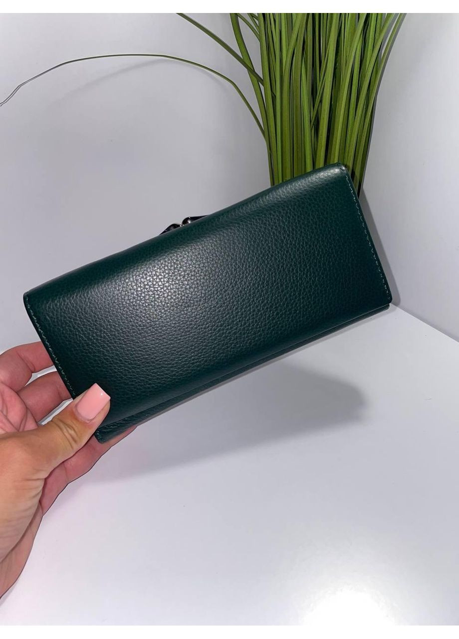 Кожаный женский кошелек классического стандартного размера с монетницей снаружи зеленый No Brand (370381498)