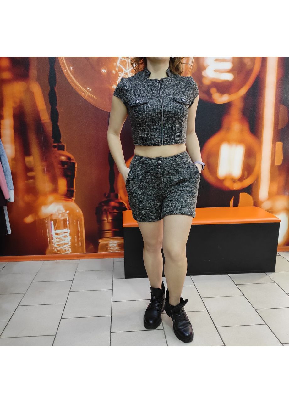 Костюм женский трикотажный букле с шортами тёплый комплект 46 серый No Brand (365876900)