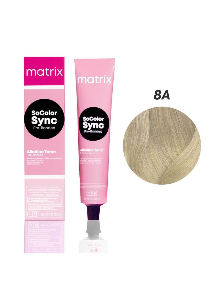 Безаммиачный тонер для волос на кислотной основе SoColor Sync PreBonded 8A светлый блондин пепельный, Matrix (292735945)