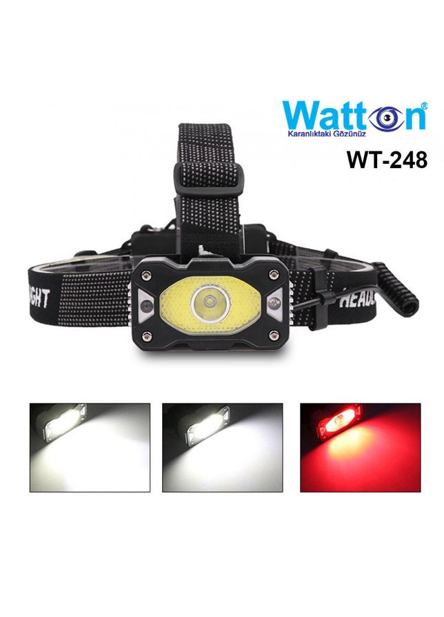 Потужний акумуляторний налобний ліхтар WT-248 з 4 режимами роботи, 2 акумуляторні батареї в комплекті Watton (338854995)