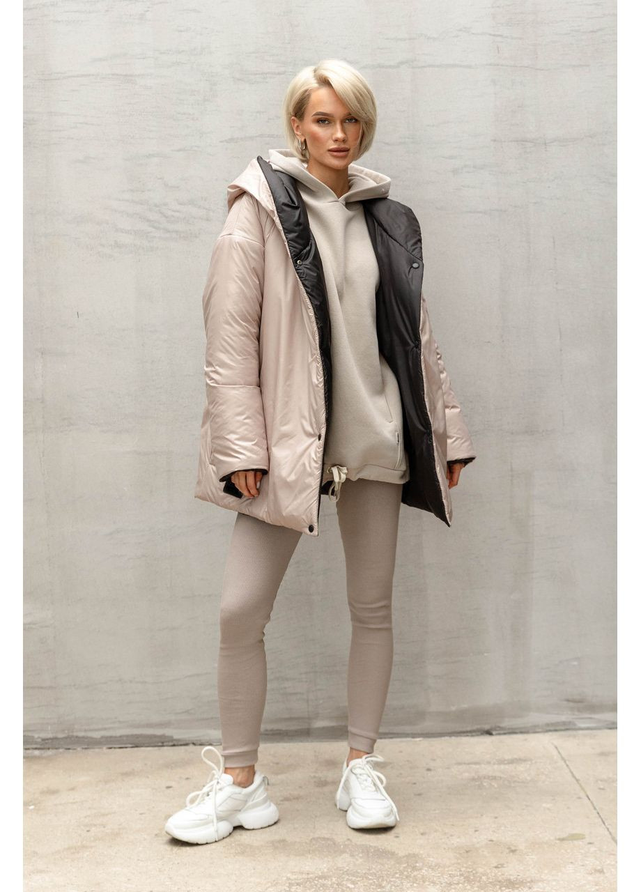 Комбинированная демисезонная двухсторонняя женская куртка. черный с бежевым Seventeen