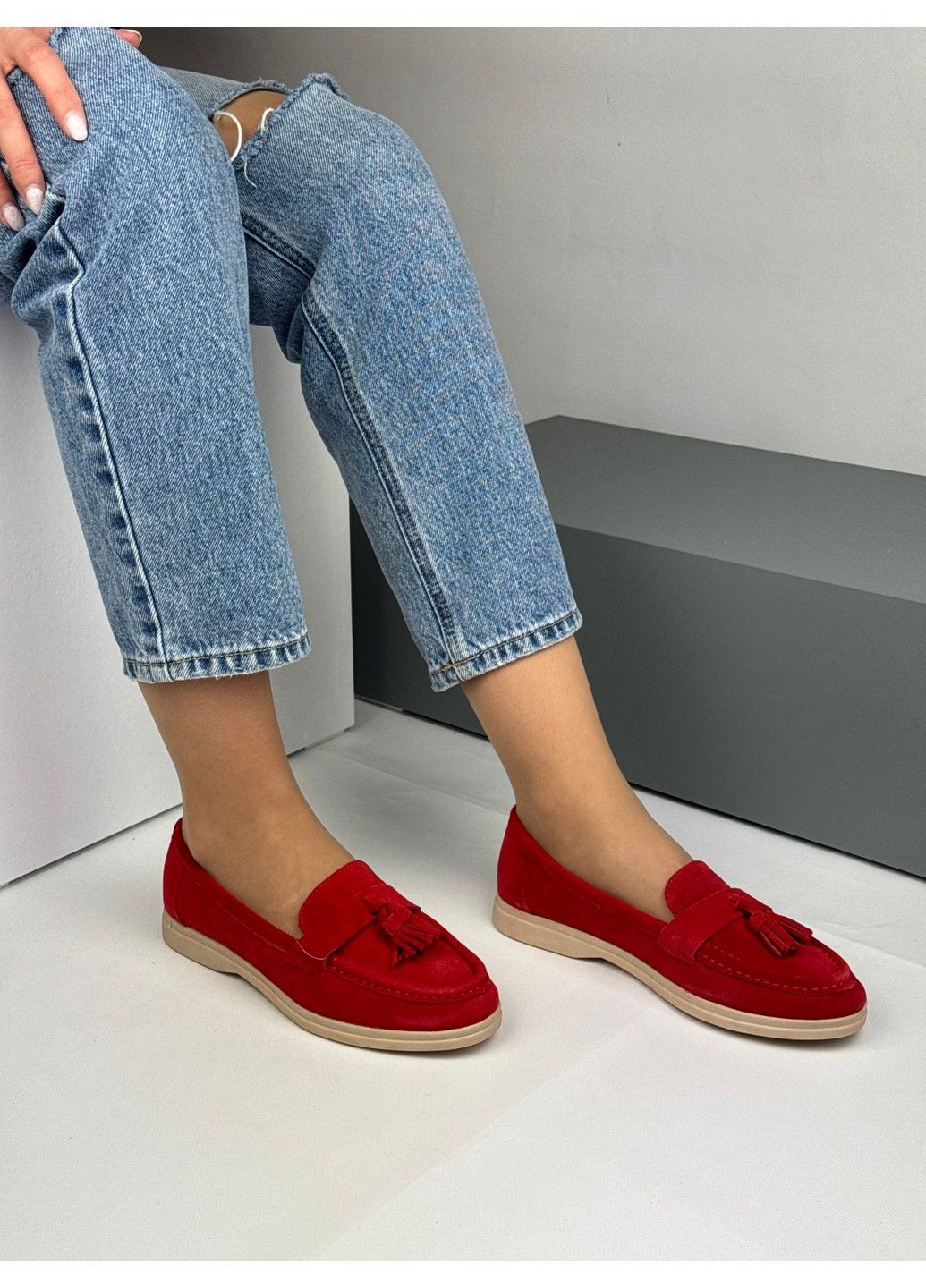 Україна 346 Лоферы Замшевые Красные с украшением красный з натуральная замша, украина — демисезон (335009310)