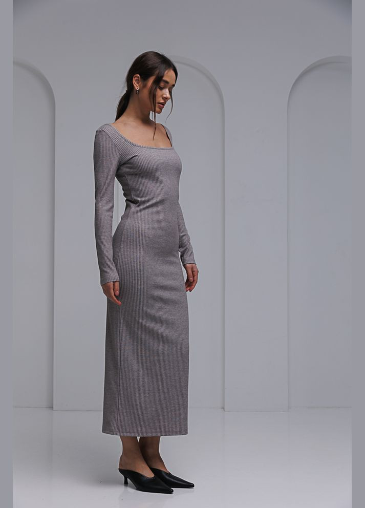 Бежева сукня з трикотажу в рубчик оливкова з квадратною горловиною Arjen