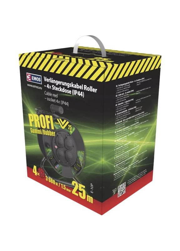 Удлинитель 4 розетки 25м 16А 3x1.5мм2 Black (P08225) Emos (329298054)