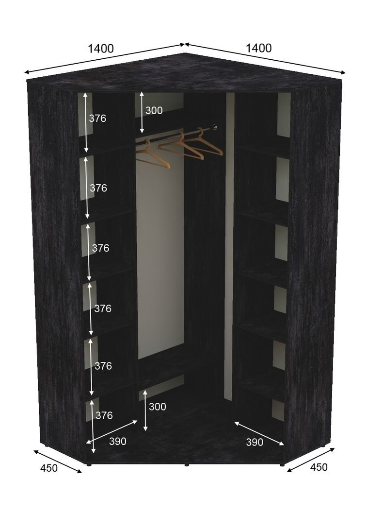Шкаф-купе двухдверный угловой 140*140*230 Бетон темный Зеркало с пескоструйным рисунком Угол-4 Алекса (360469588)