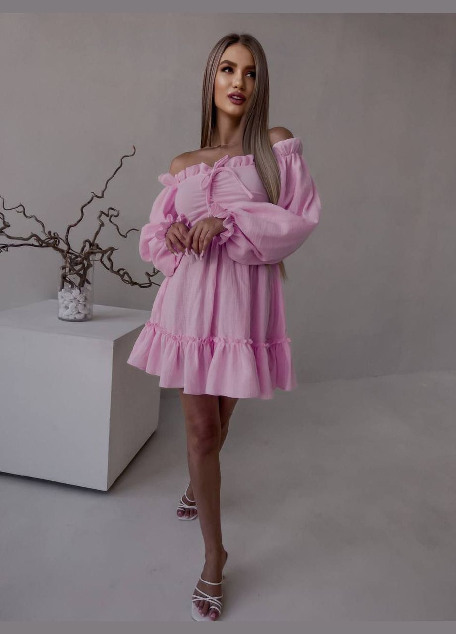 Светло-розовое повседневный платье муслиновое легкое Revah