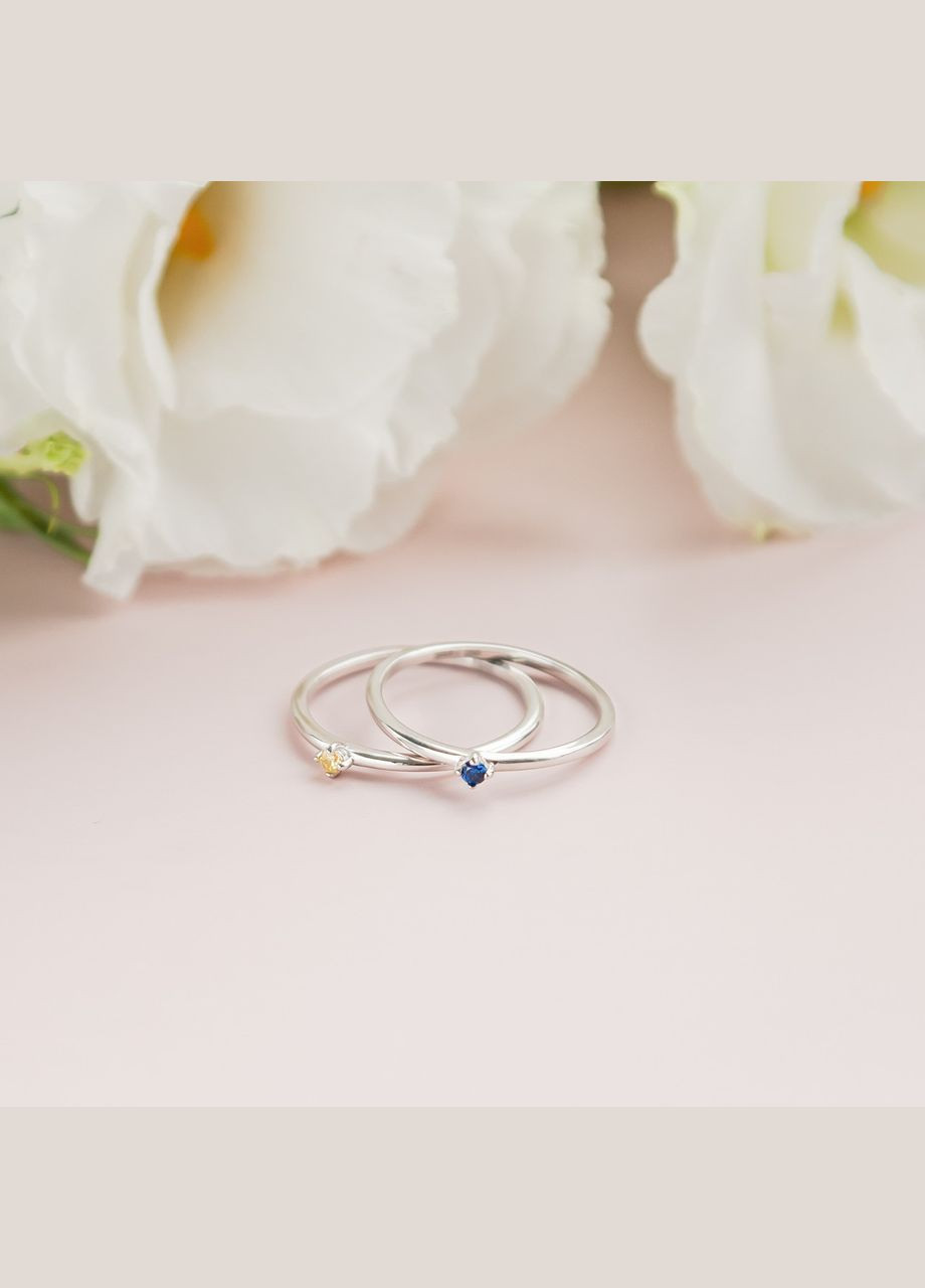 Кольцо серебряное тоненькое с желтым камешком посередине Каштан (342335057)