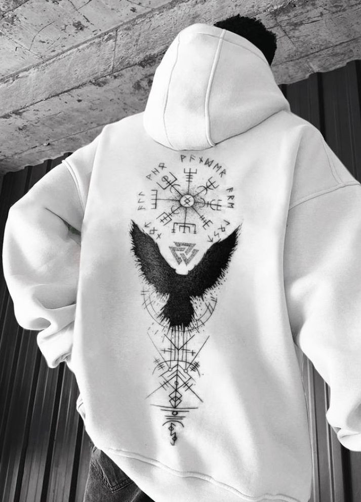 Біле чоловіче стильне оверсайз худі з трендовим дизайном No Brand (305845038)