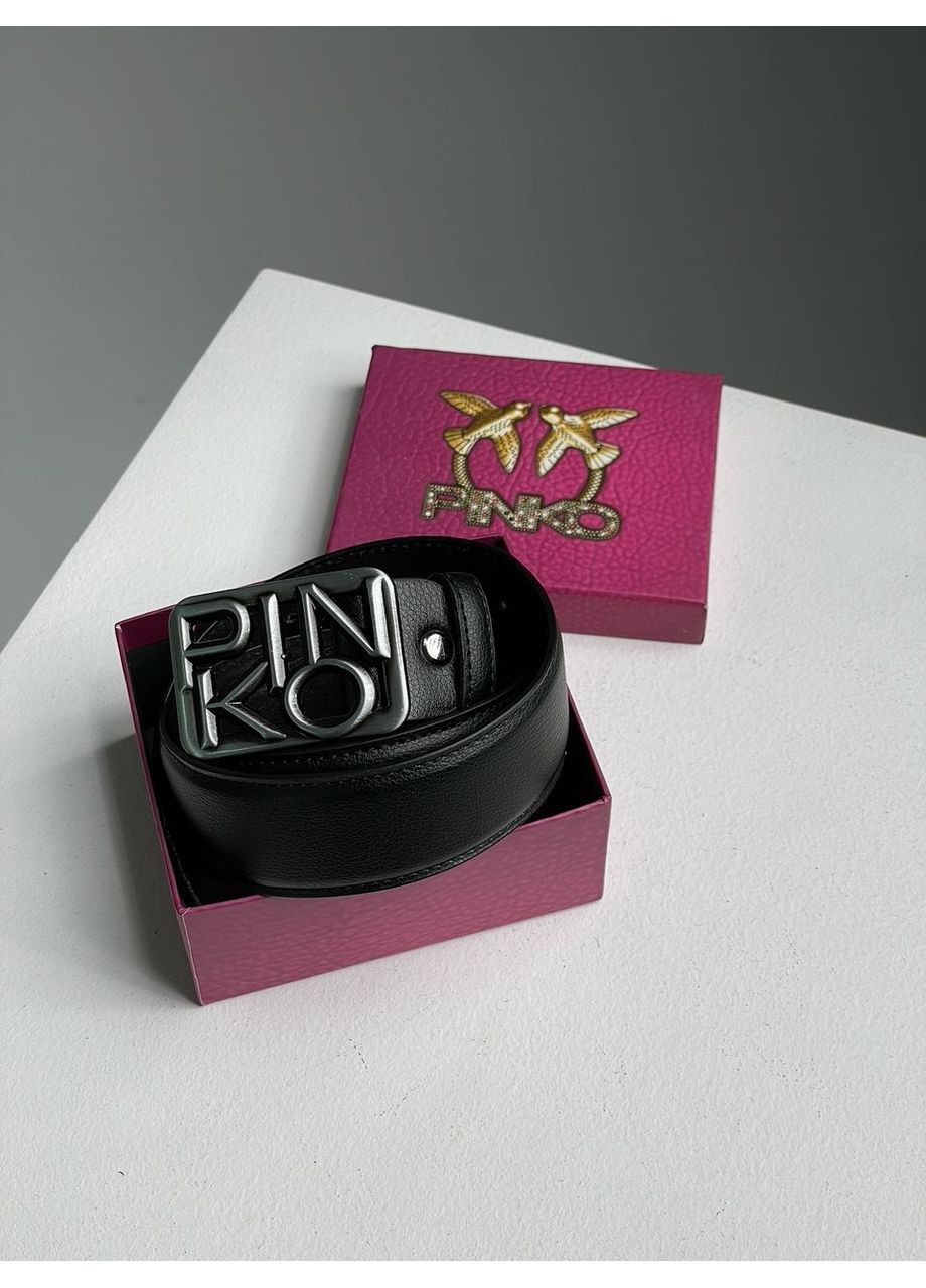 Ремінь жіночий шкіряний Pinko Text Leather Belt Black/Silver чорний Пінко пояс срібна бляха No Brand (360508528)