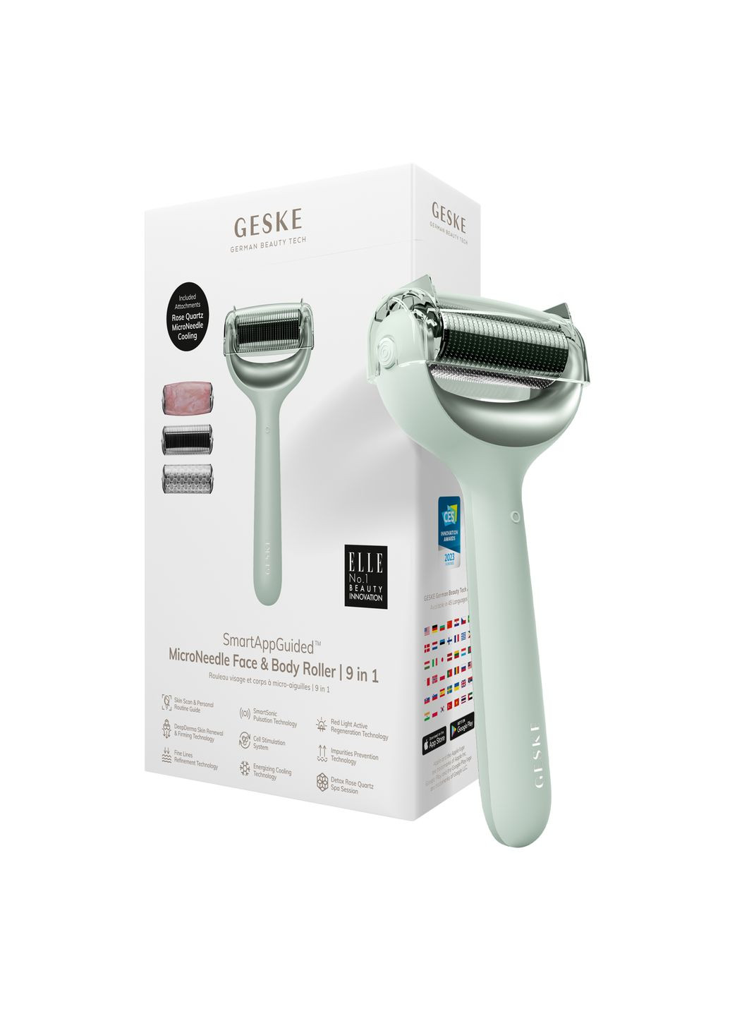 Ролер для голкової мезотерапії обличчя та тіла MicroNeedle Face&Body Roller 9в1 green GESKE (341526189)