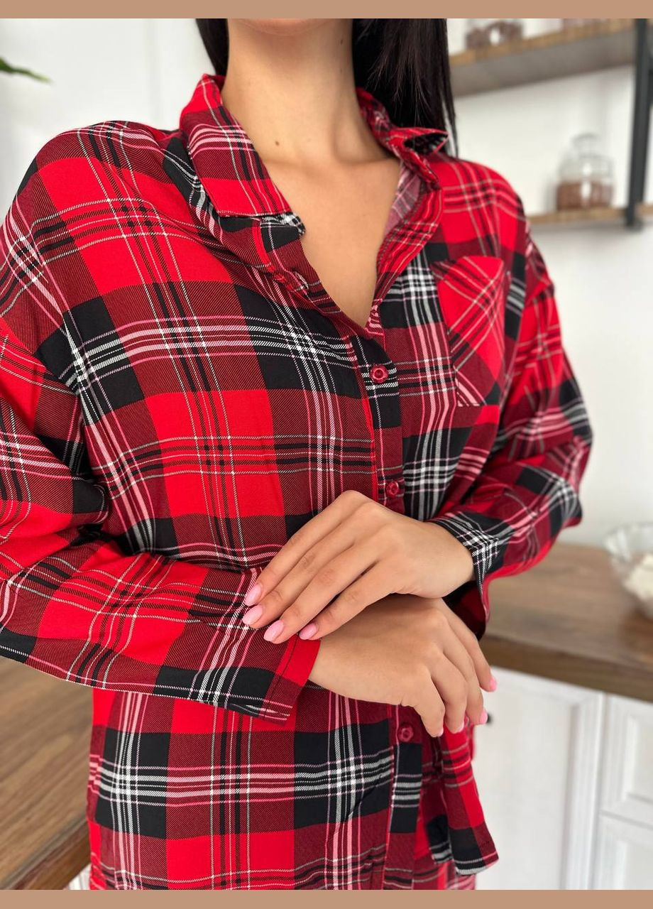 Червона всесезон піжама жіноча сорочка + брюки No Brand