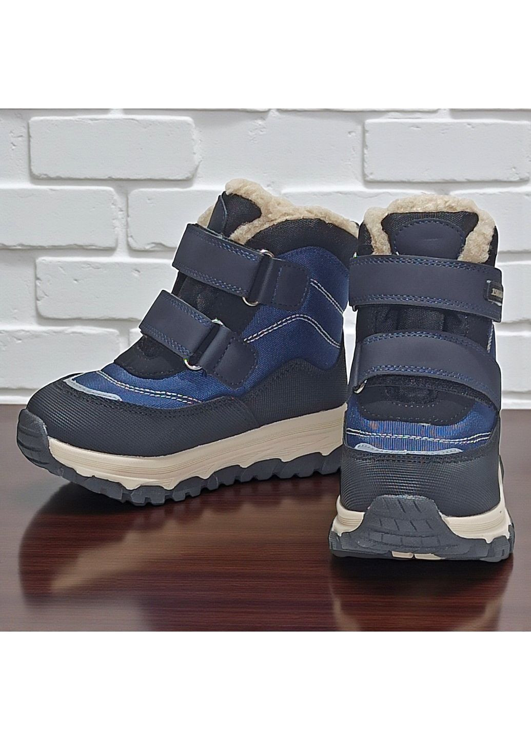 Темно-синие зимние дутики на овчине для мальчика,ботинки на овчине для мальчика,зимние ботинки на липучках Tom.M на липучке