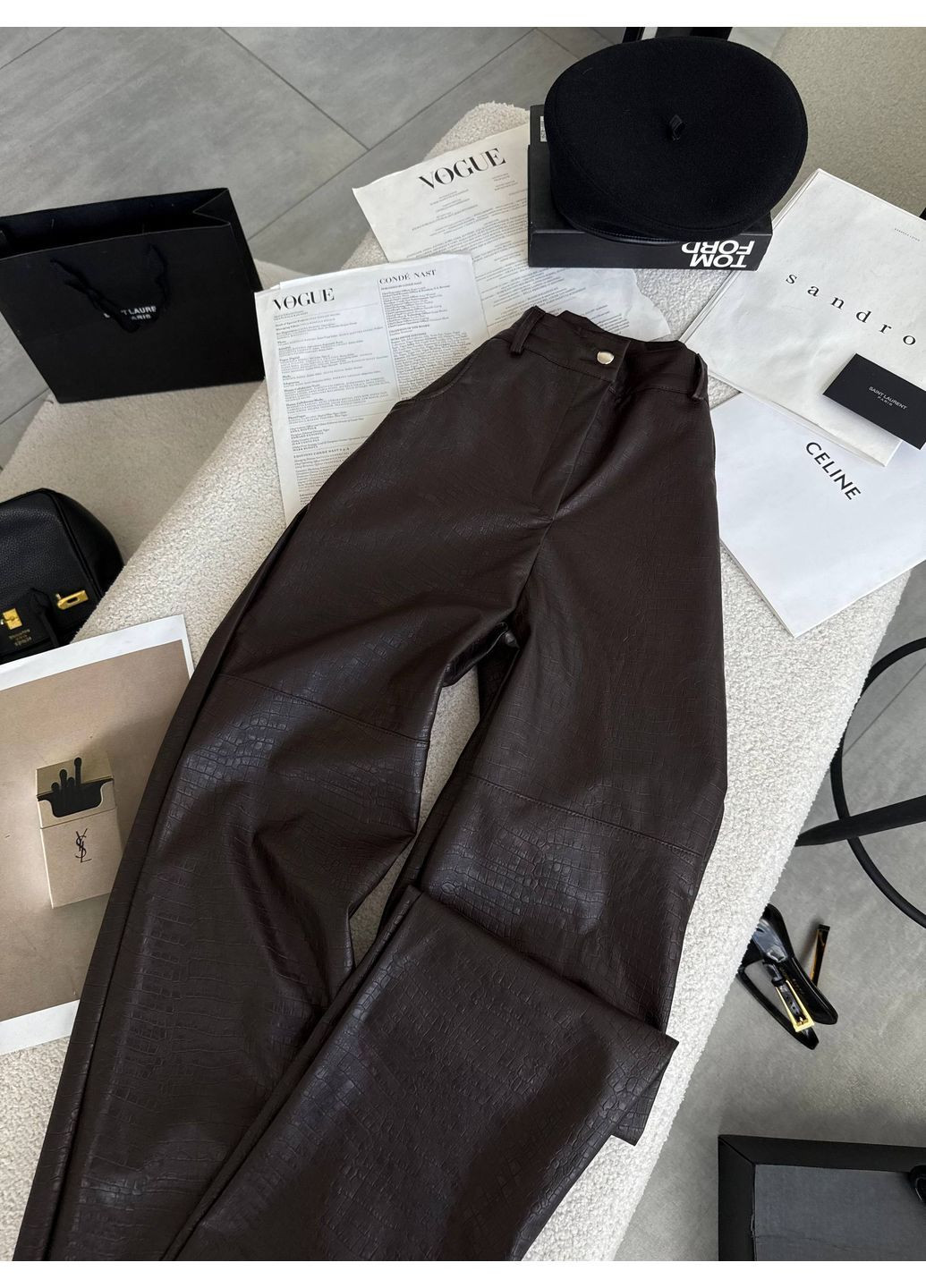 Прямые штаны из экокожи с тиснением под крокодила. Luna (366472305)