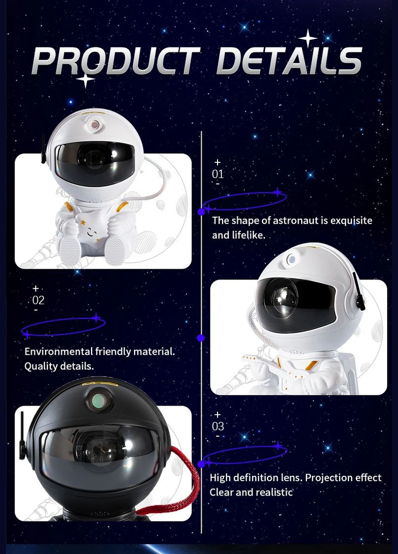 Лазерний нічник-проектор зоряного неба K1 Astronaut Black з пультом 12 х 7.5 см VHG (334305152)