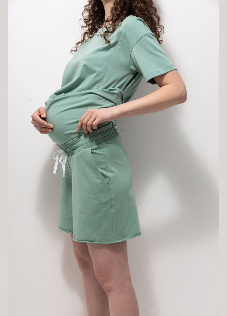 Трикотажные шорты для беременных цвета полынь Юла мама (324019486)