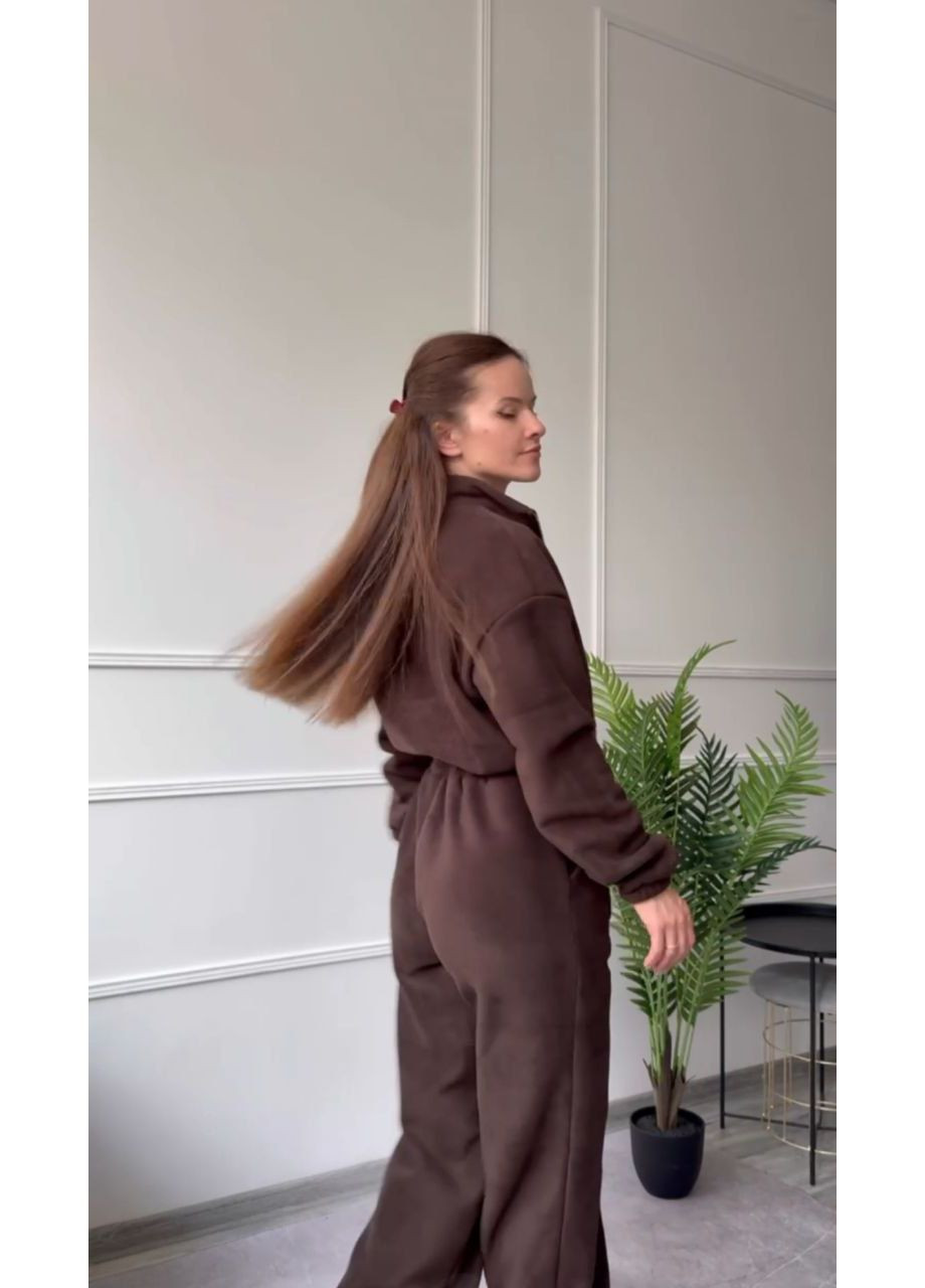 Комбинезон зимний флисовый popluzhnaya комбинезон-брюки тёмно-коричневый повседневный флис