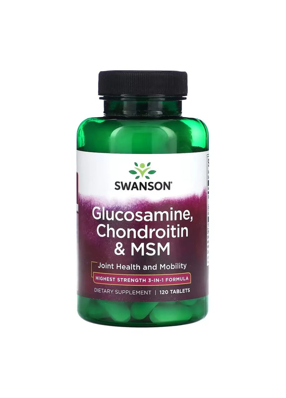 Глюкозамін, хондроїтин і МСМ Glucosamine, Chondroitin & MSM Highest Strength 3-in-1 Formula, 120 таблеток Swanson (361118821)