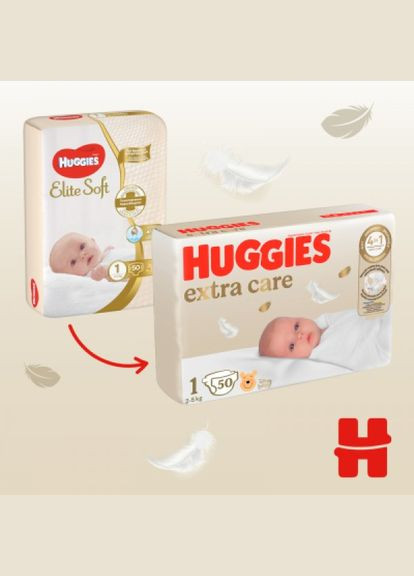 Підгузок Elite Soft 1 (35 кг) Jumbo 50 шт (5029053564883) Huggies extra care розмір 1 (2-5 кг) 50 шт (268143206)