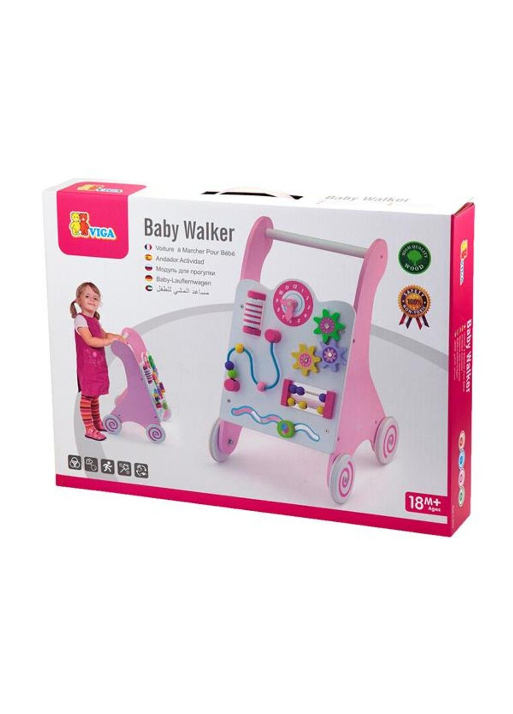 Ходунки-каталка с бизибордом розовый (50178) Viga Toys (331173678)