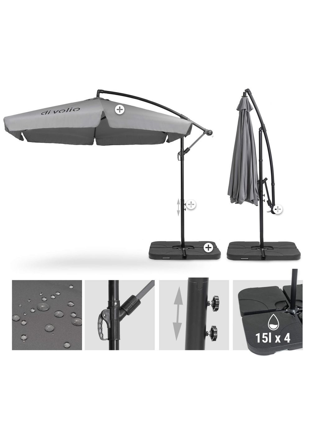 Парасолька садова EMPOLI 350см сіра+ Основа садової парасольки Di Volio (301538521)