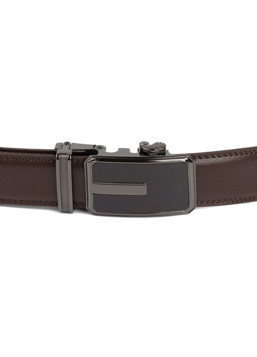 Мужской ремень кожаный тонкий c пряжкой автомат и коричневой заливкой 20308 Коричневый Vintage (302972349)