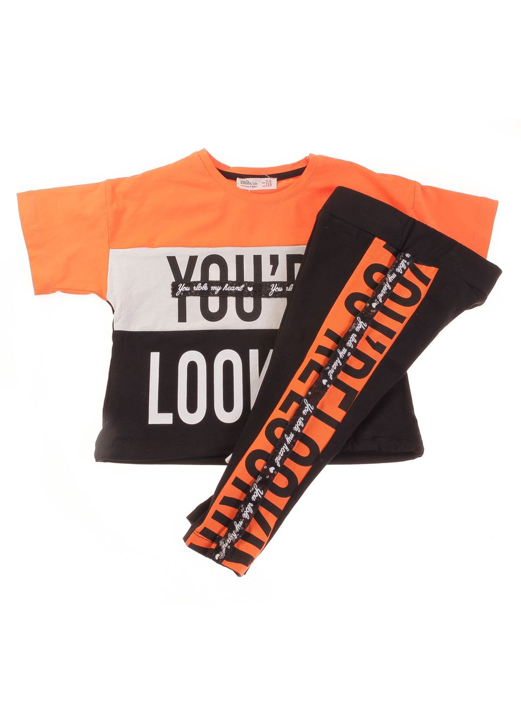 Комбинированный летний футболка + капри 5030 оранжевый и черный Smile