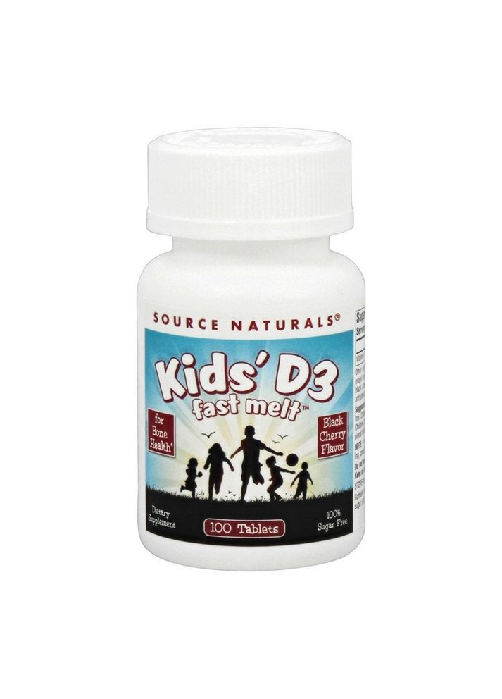 Витамин D3 для детей, Kids D-3 400 IU,, вкус черной вишни, 100 быстрорастворимых таблеток Source Naturals (367989488)