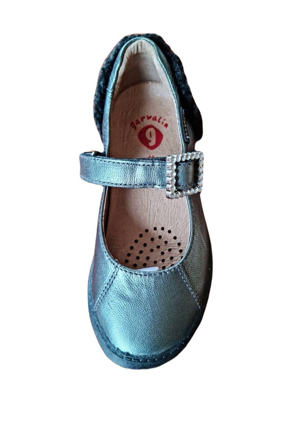 Серебряные туфли кожаные для девочки 121628 серебристые Garvalin