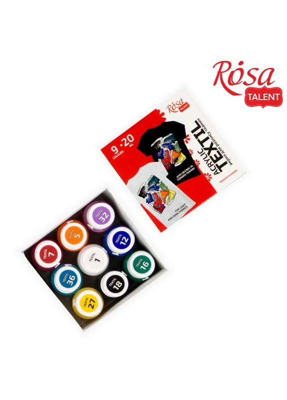 Набор акриловых красок для тканей " " /13420211/753/ 9*20мл, STYLE (1/16) Rosa Talent (391566958)