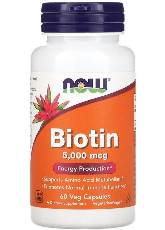 Біотин, 5000 мкг, 60 кап., джерело енергії та красива зовнішність,. Now Foods (350314663)