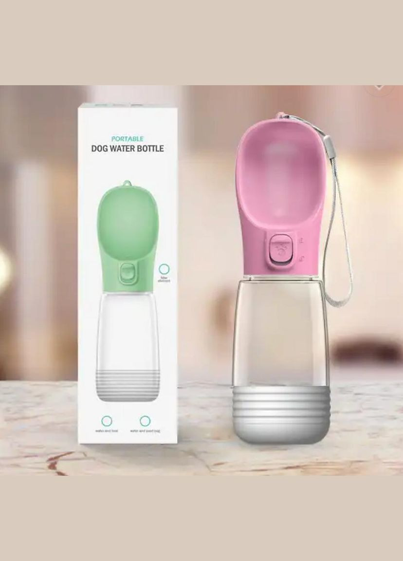 Портативная универсальная поилка Qianshi для животных с чашей для корма 380 мл + 180 г, Розовая ( ) No Brand (302392529)