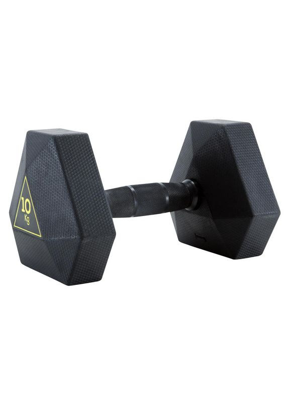 Шестигранная Гантель 10 кг (Д 26,5 В14 Длина ручки 3,4 см) для Силовых Тренировок Резиновая Обтяжка Domyos (342966632)