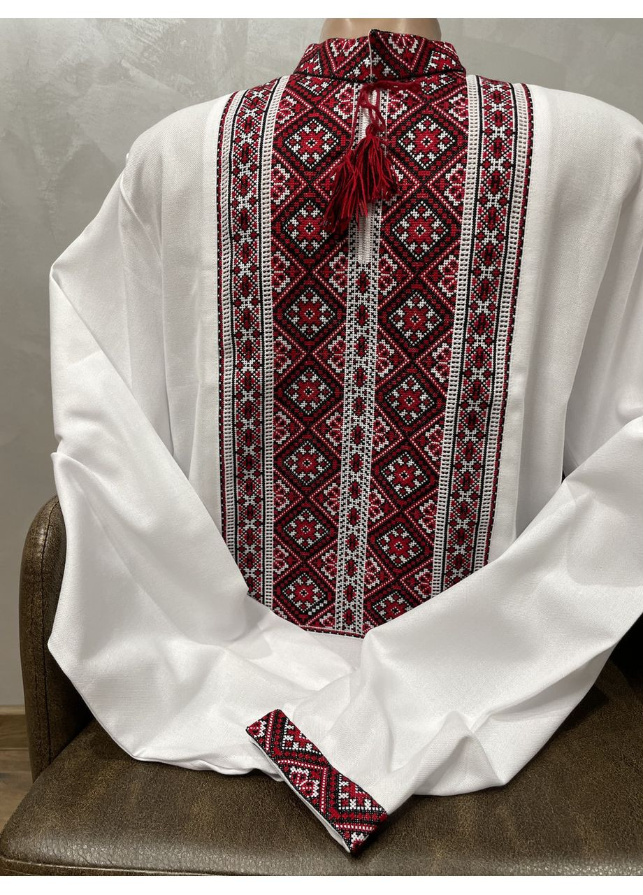 Біла стильна чоловіча вишиванка на білому домотканому полотні ручної роботи ч - 2084. m (371907819)