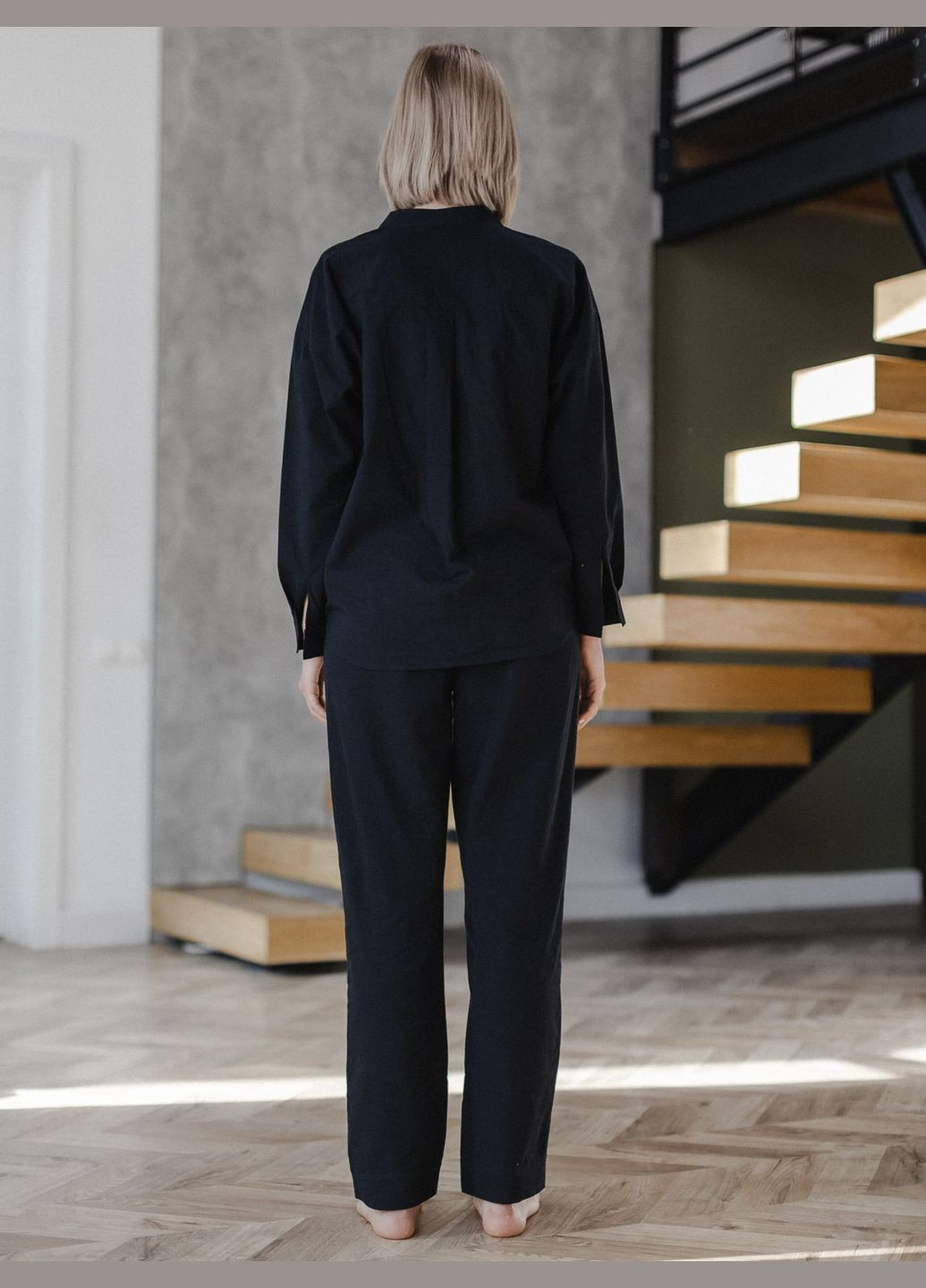 Чорна піжама жіноча з вареної бавовни black l Leglo