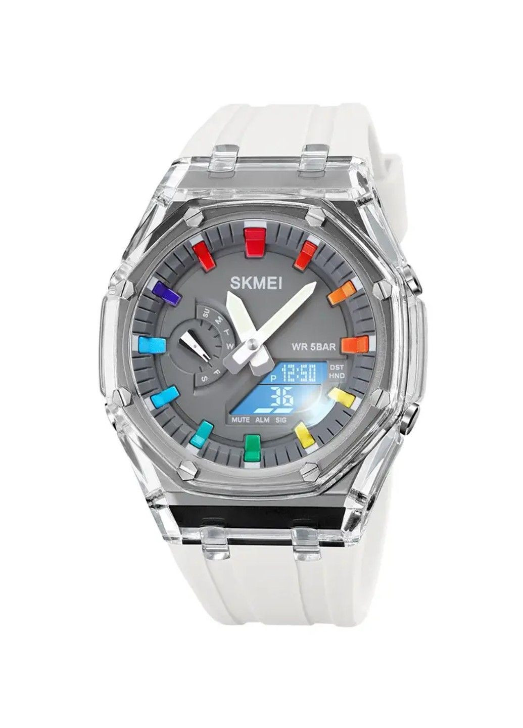 Жіночий спортивний годинник 2100 (Білий з сірим циферблатом) Skmei (314483815)