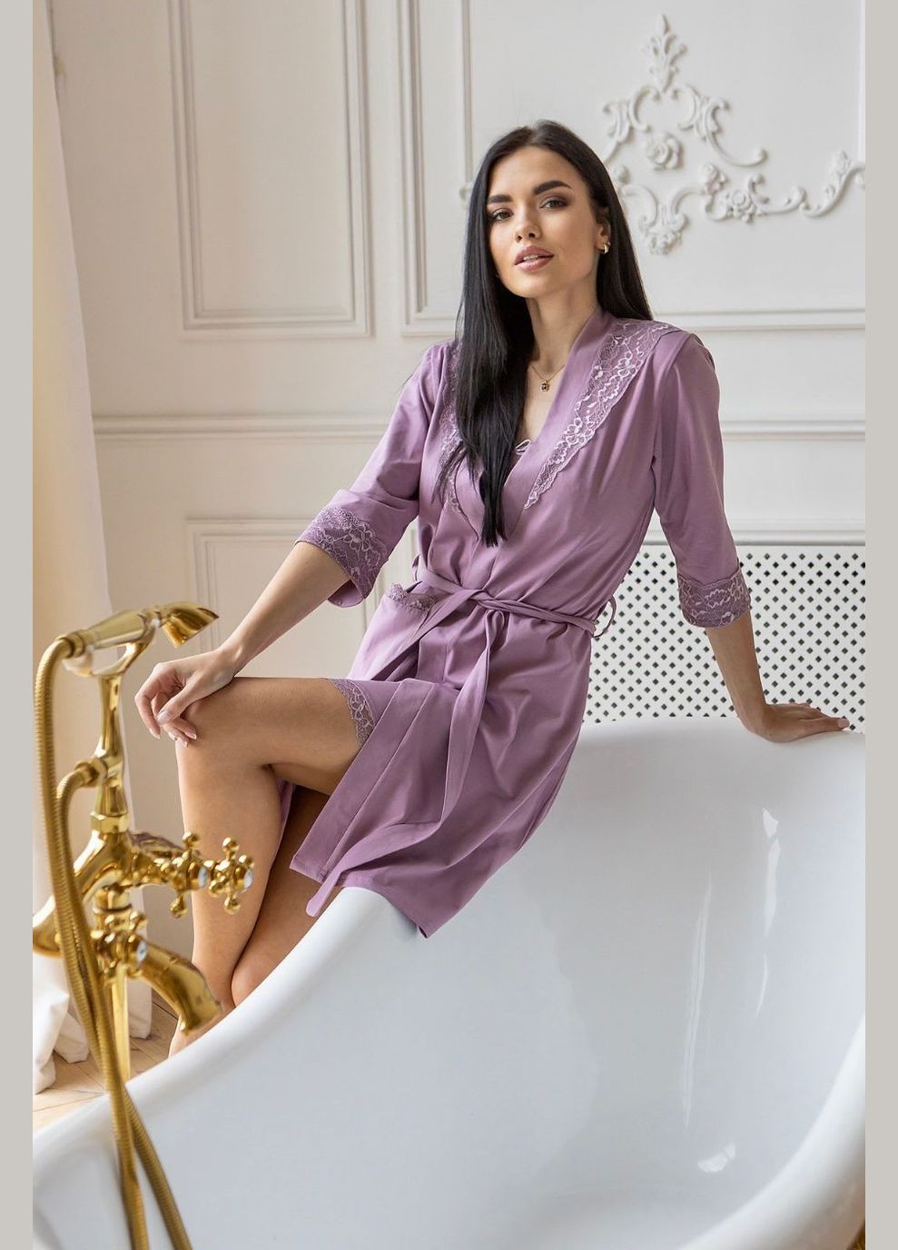 Хлопковый женский халат Хф1002 Фрезовый MiaNaGreen (293942452)