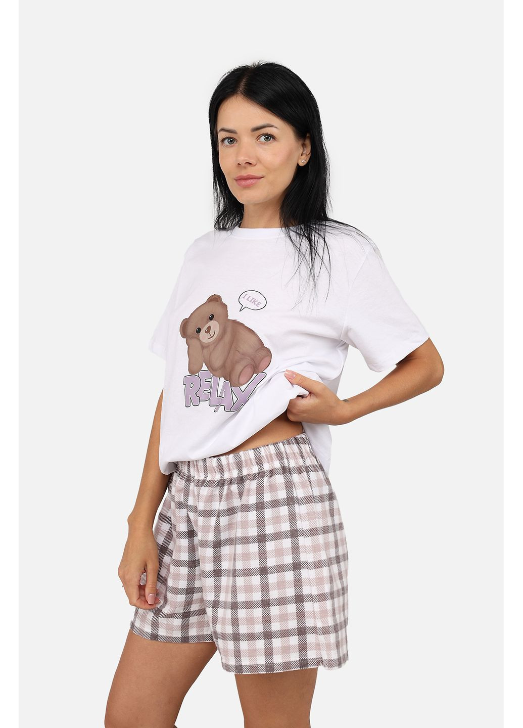 Біла всесезон піжама з шортами жіноча колір білий cb-00282046 Yuki