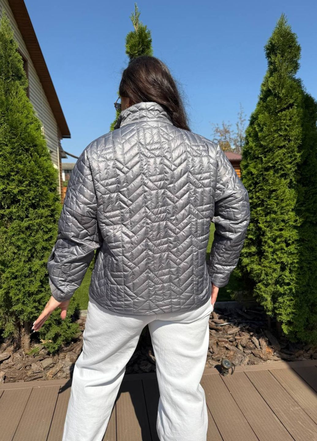 Сіра демісезонна стьобана коротка куртка куртка-піджак Tik-Tak