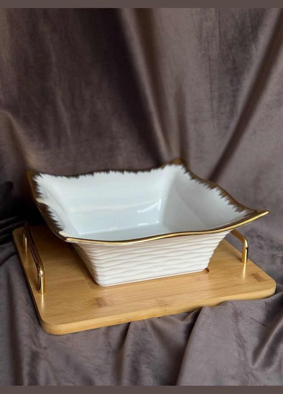 Салатница LX-10B керамическая на бамбуковой подставке 29,5х27,5х10 см Белый Yiwu (338195386)