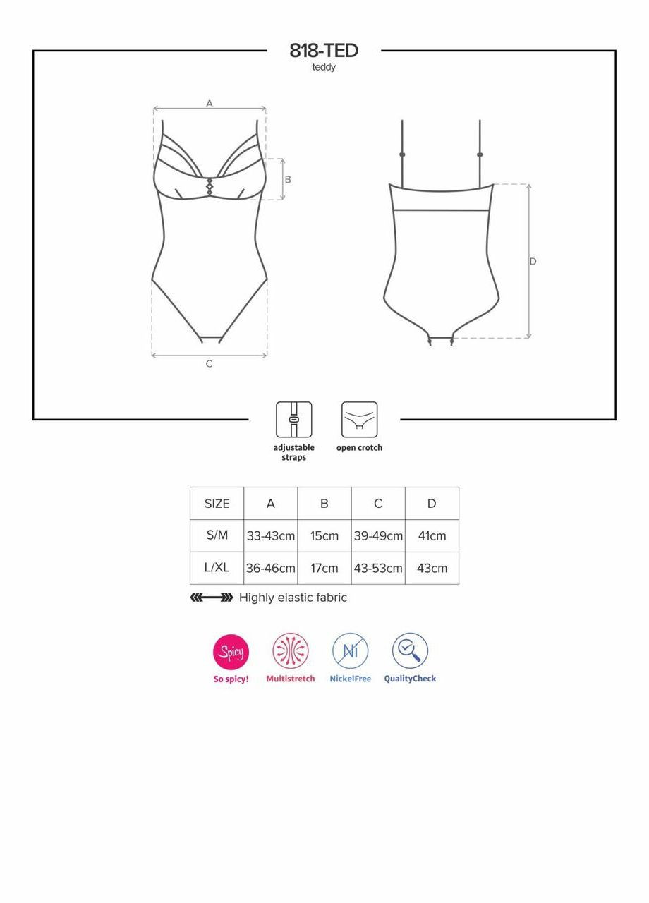 Мереживне боді з доступом 818-TED-1 teddy XS/S, чорне Obsessive (303892507)