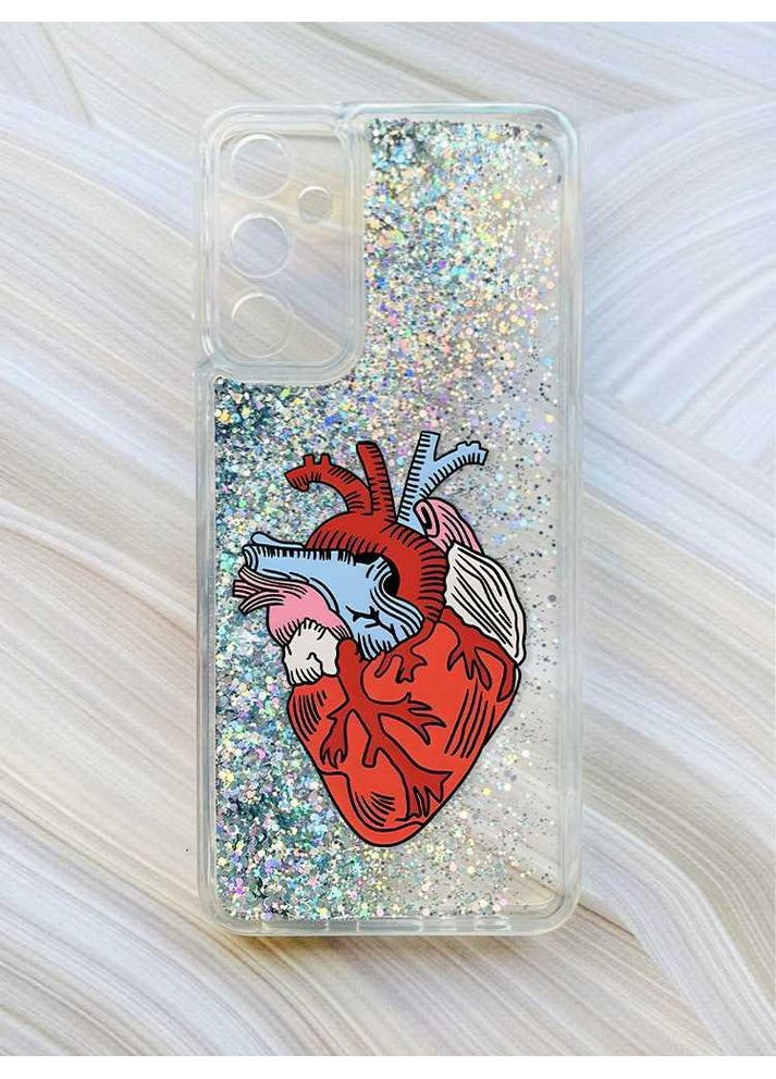 Чохол з плаваючими блискітками на Samsung Galaxy A35 (A356) Сріблястий:: Серце анатомічне (принт 250) CASE CONTROL (360670781)