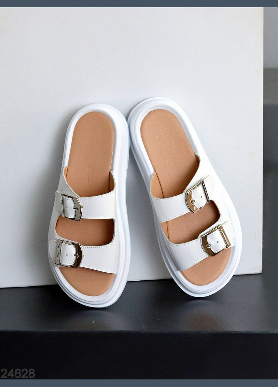 Белые натуральные женские шлепанцы No Brand