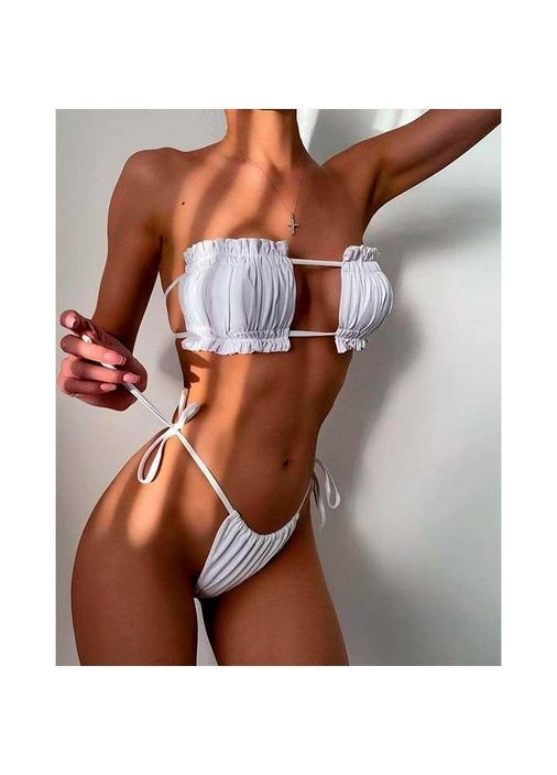 Белый купальник шторки на завязках s-m белый No Brand