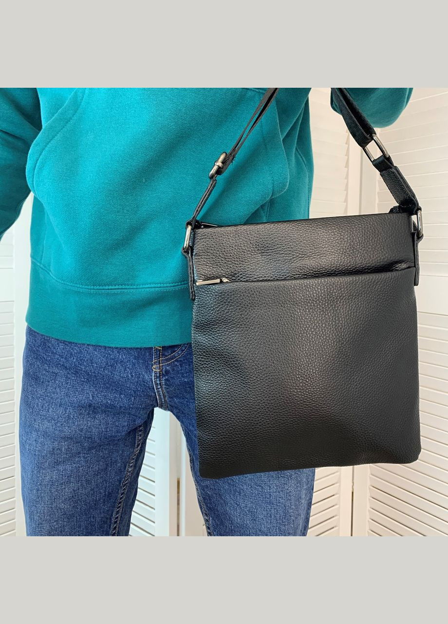 Сумка чоловіча через плече для документів з натуральної шкіри містка, чорна No Brand (333705720)