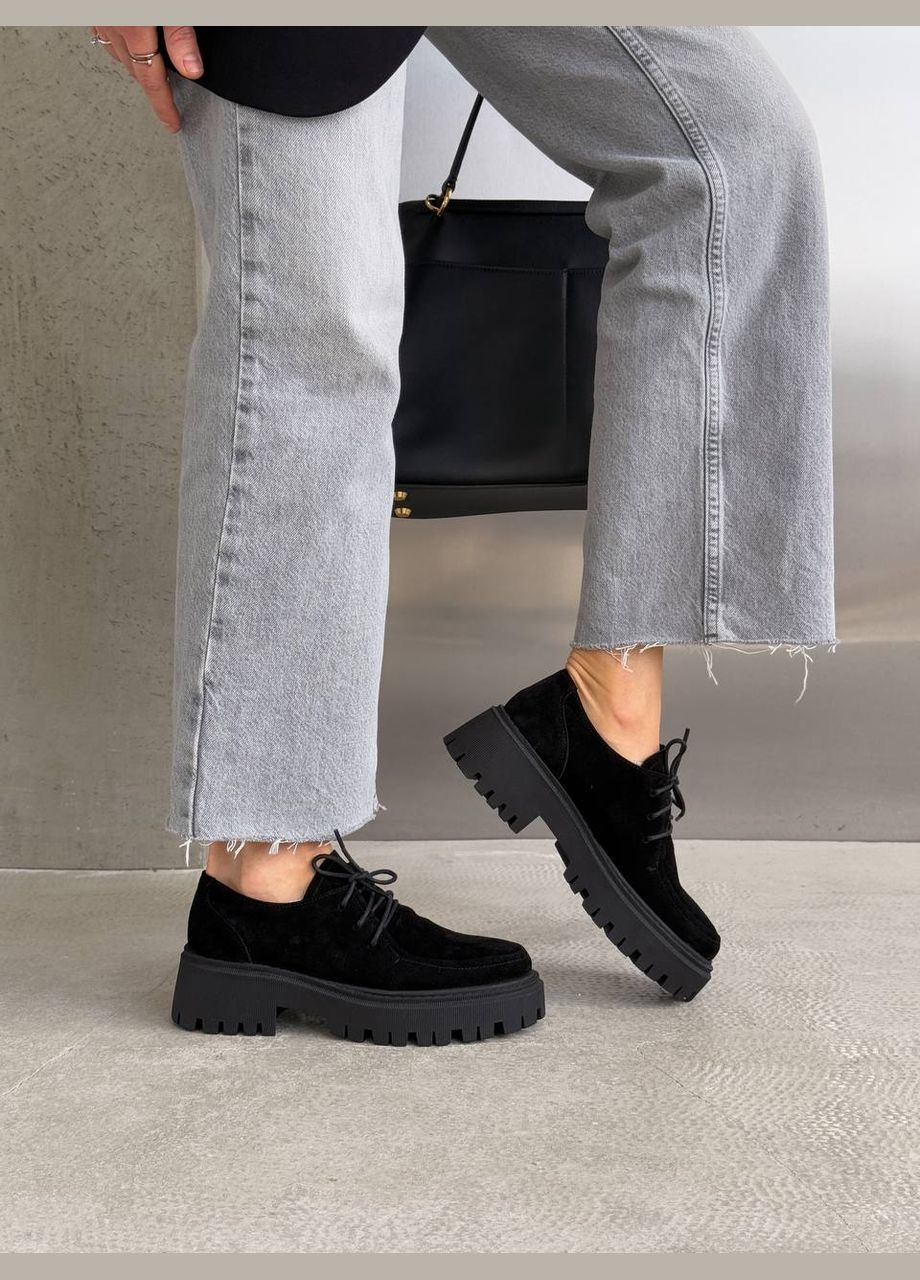 No Brand Туфлі на шнурівці чорний з натуральна замша, — (321974173)