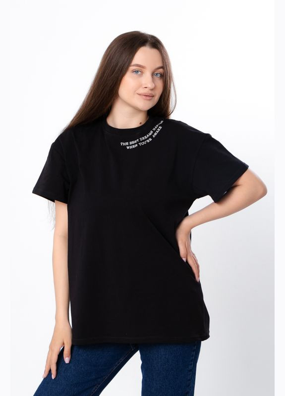 Черная летняя футболка женская (оверсайз) (p-14033) с коротким рукавом Носи своє